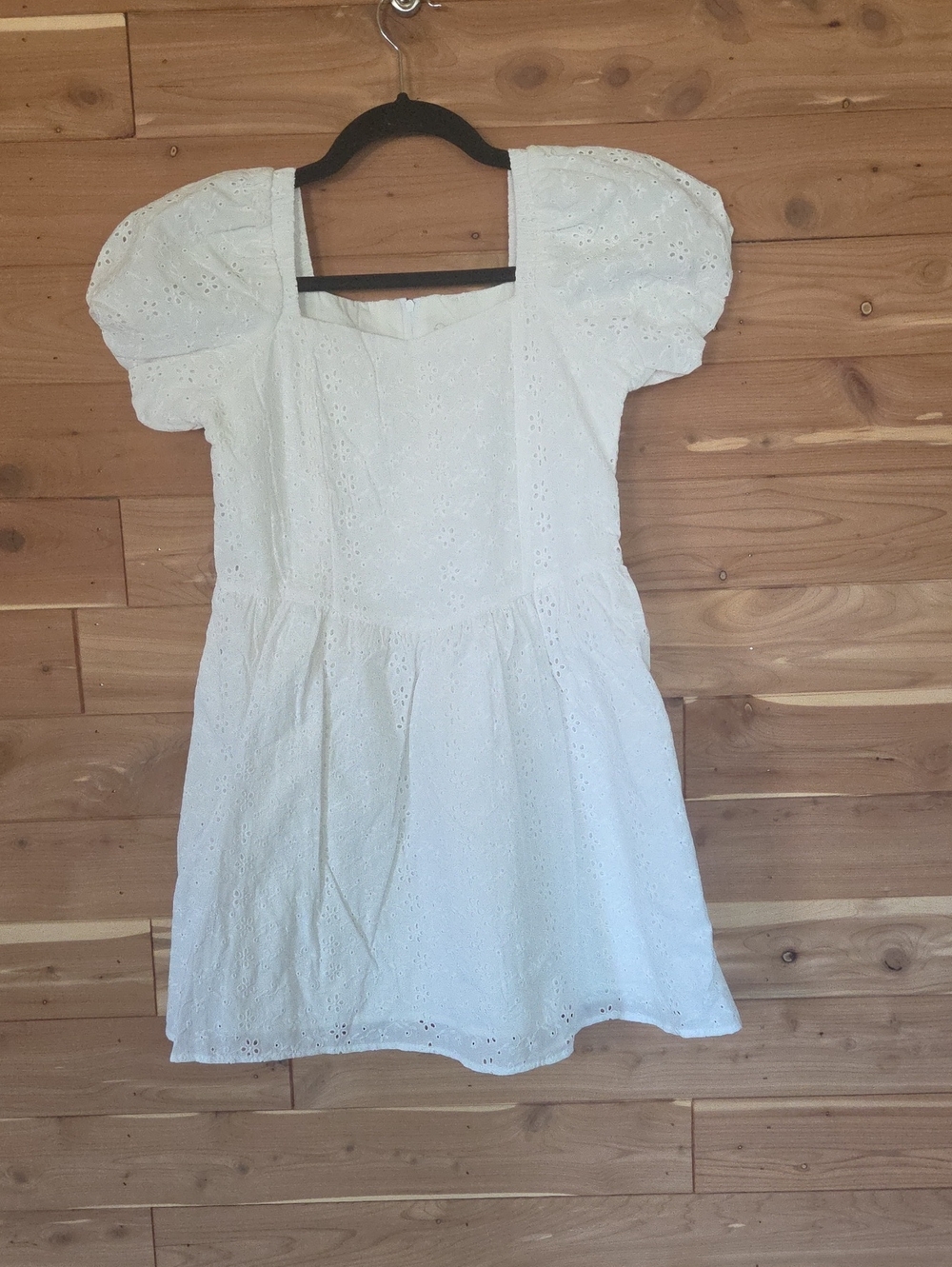 White Eyelet Puff Sleeve Mini Dress
